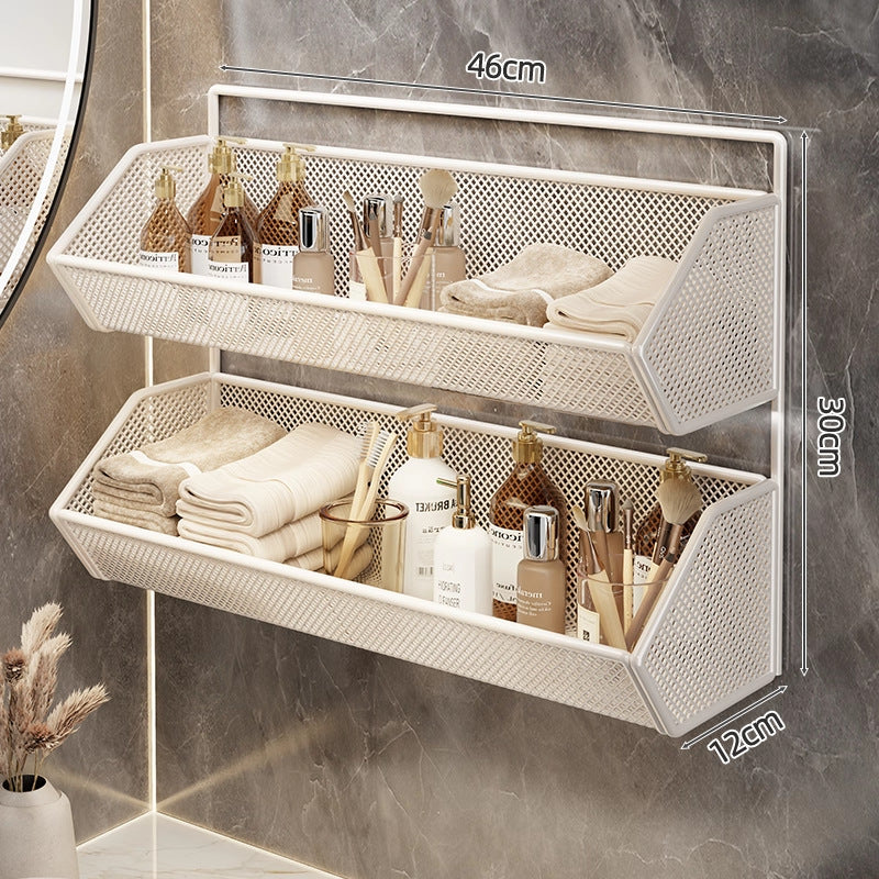 Wall-Mounted Mesh Bathroom Organizer Shelf