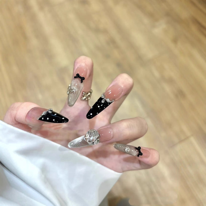Decorative Stiletto Nail Extensions with Crystal Accents