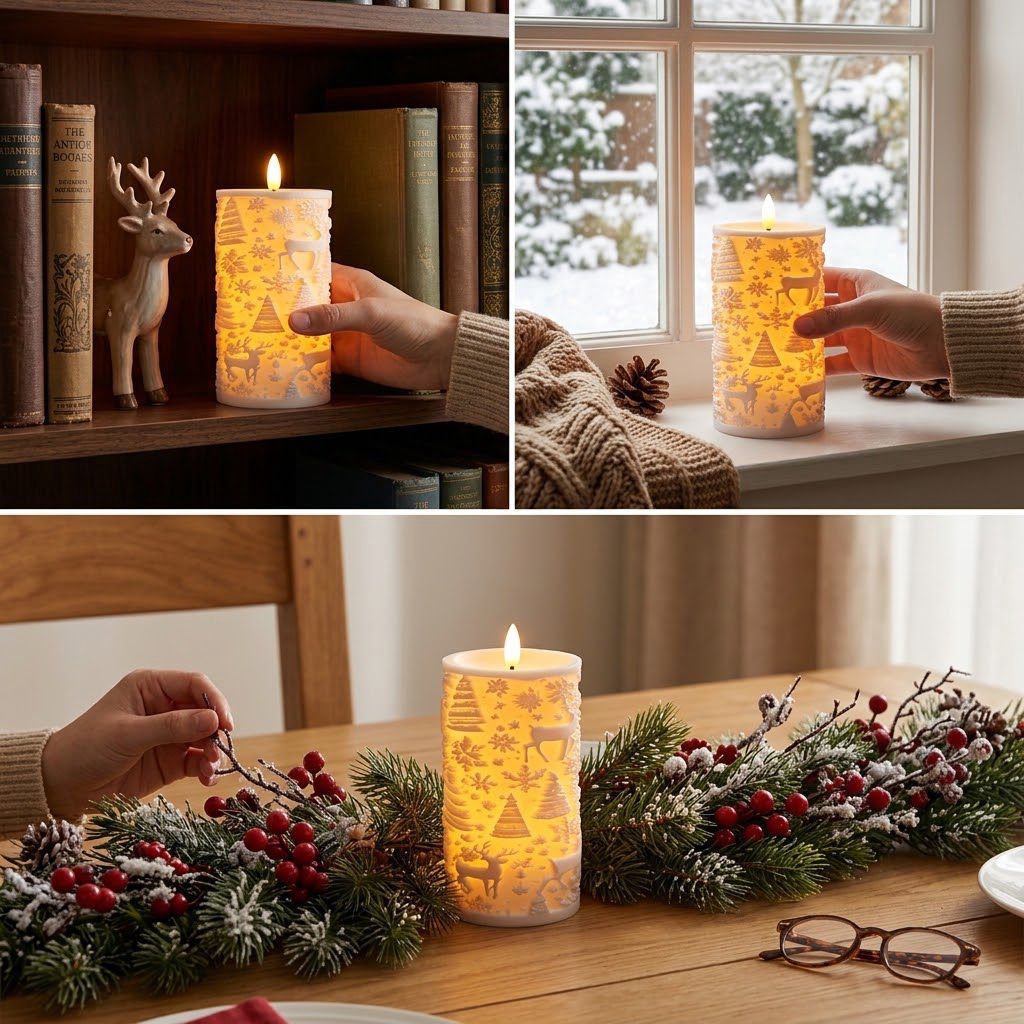 LED Christmas Candle with Festive Design