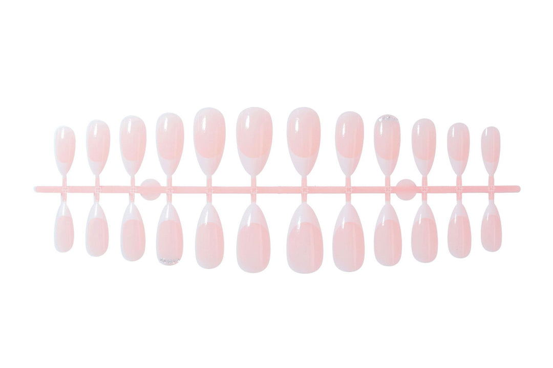 Artificial nail set with elegant French tip look and shimmering accents Stornfield
