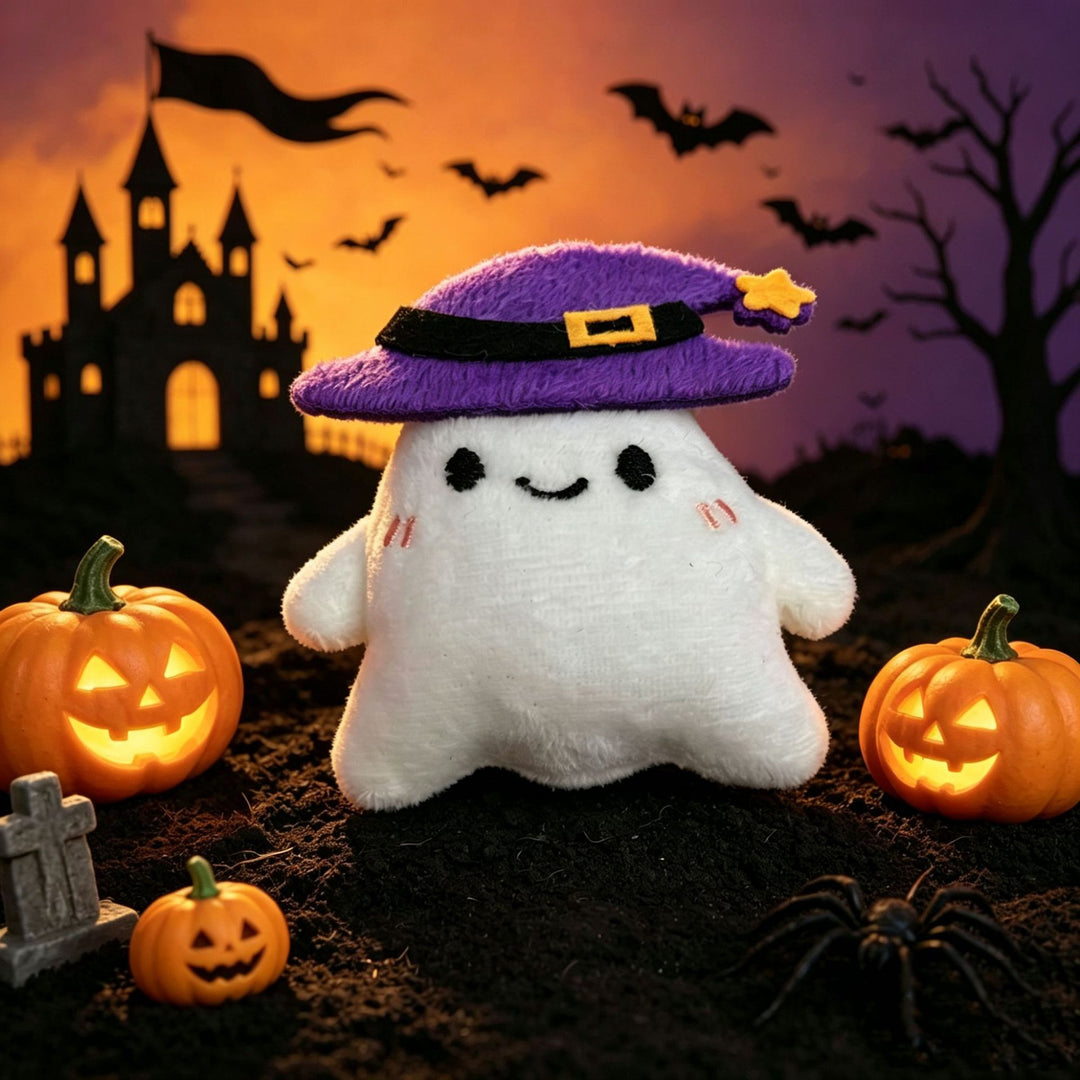Cute Halloween Plush Ghost with Soft Cuddle Fabric and Embroidered Face