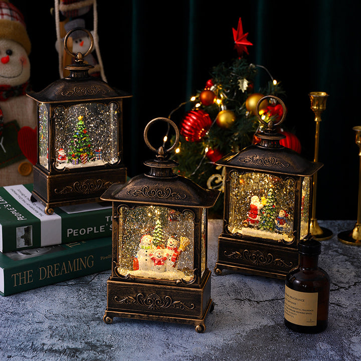 Glittering Christmas lantern with snow scenes Stornfield