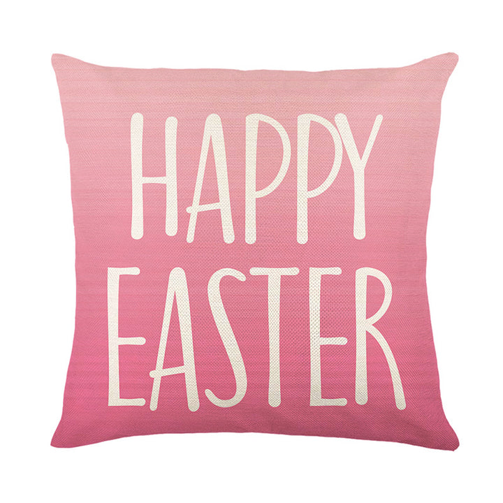 Square Ombre Happy Easter Linen Throw Pillow Cover