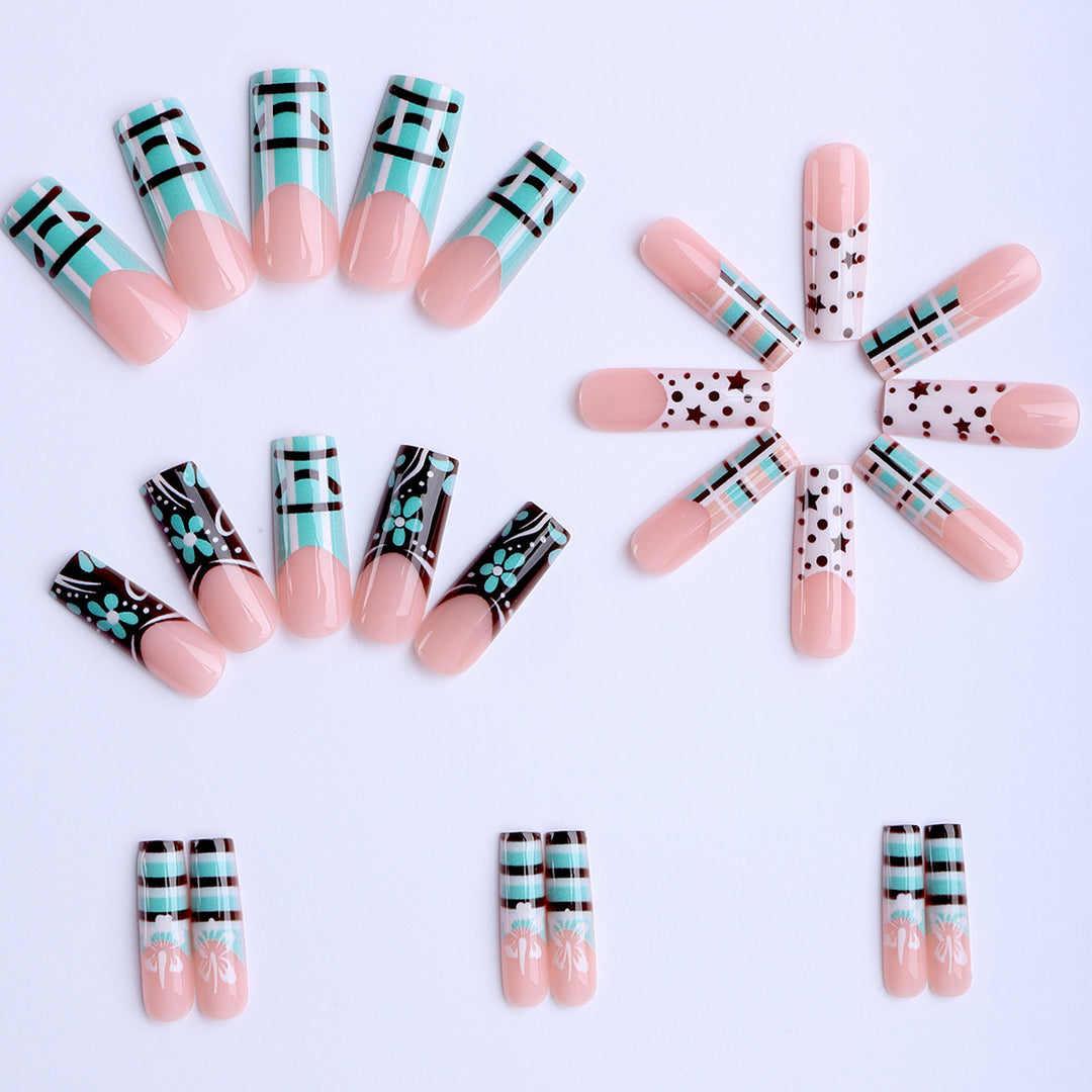 Artificial nails with creative geometric and floral design Stornfield