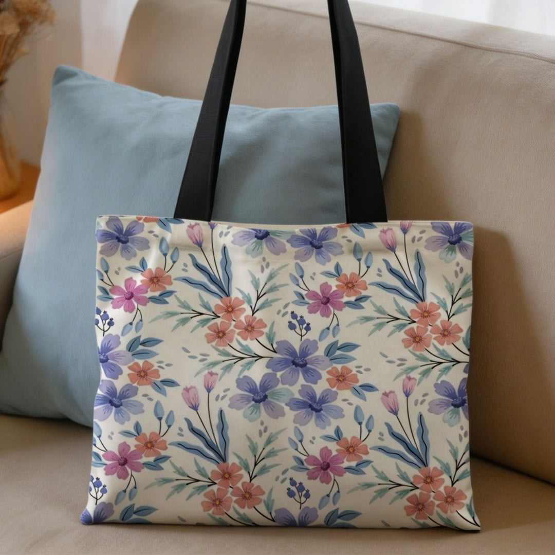 Artistic Floral Print Canvas Tote Bag