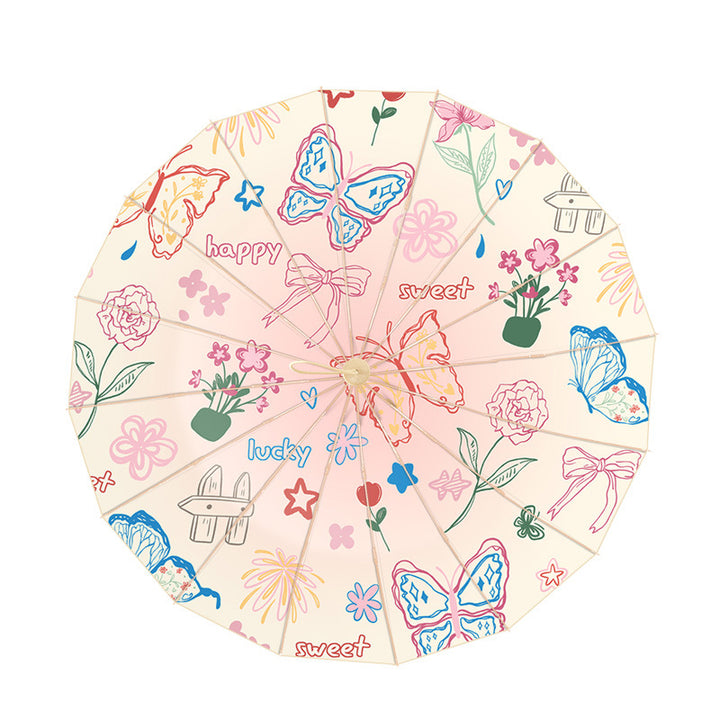 Ladies elegant folding umbrella with floral accents and ergonomic handle Stornfield