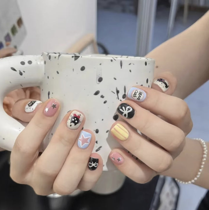 Playful Cat-Themed Press-On Nail Set Stornfield