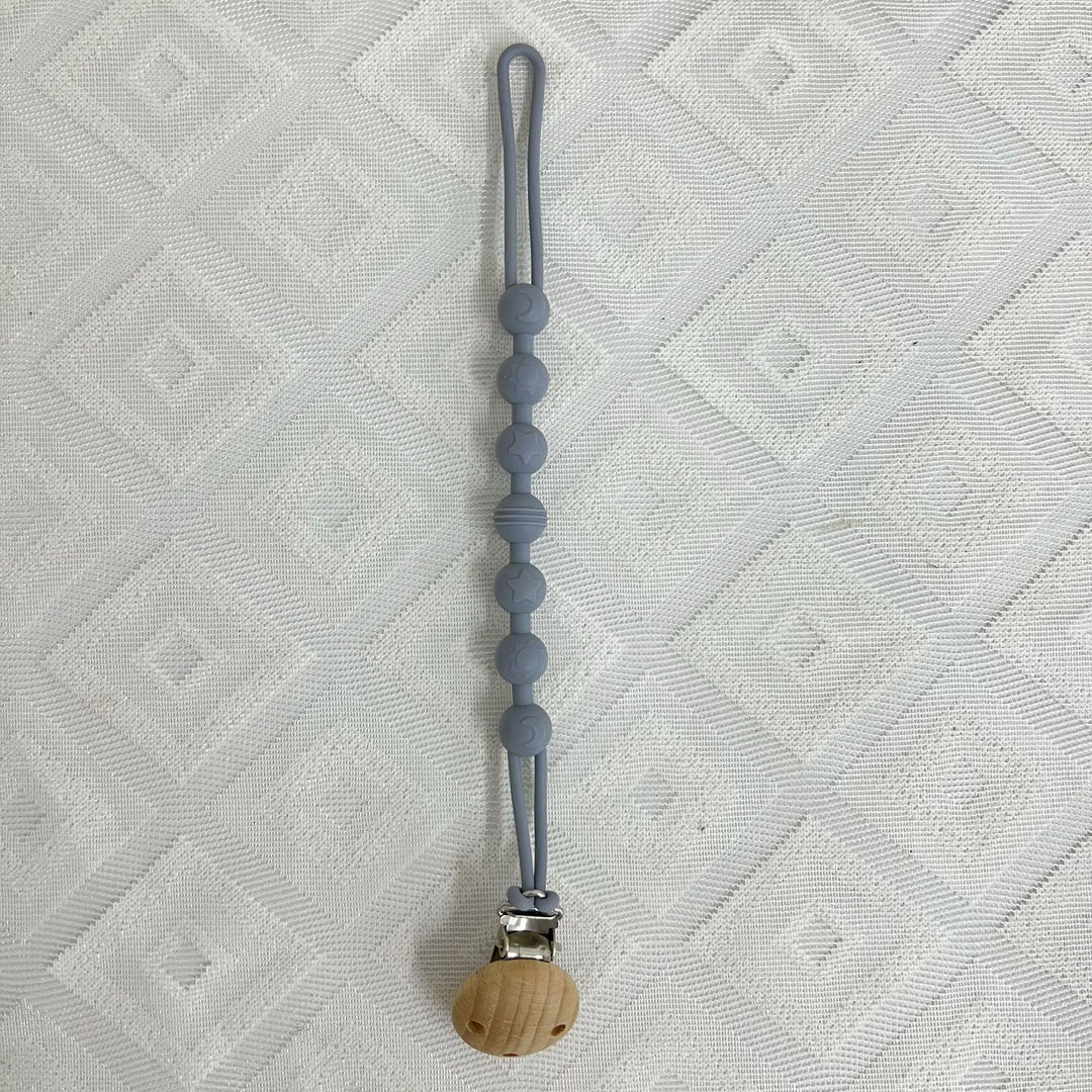 Silicone Beaded Pacifier Lanyard with Wooden Safety Clip