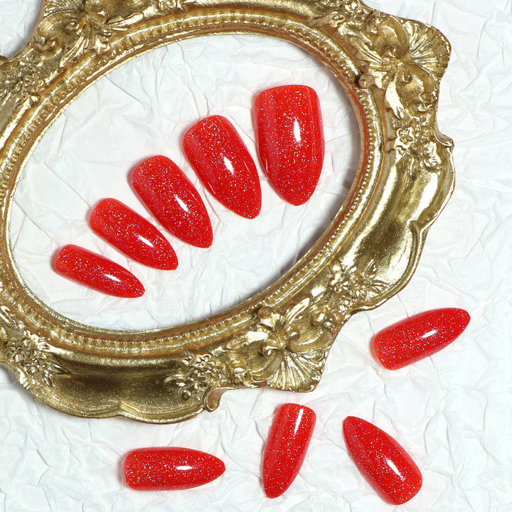 Glossy Glitter Almond-Shaped Press-On Nails Stornfield