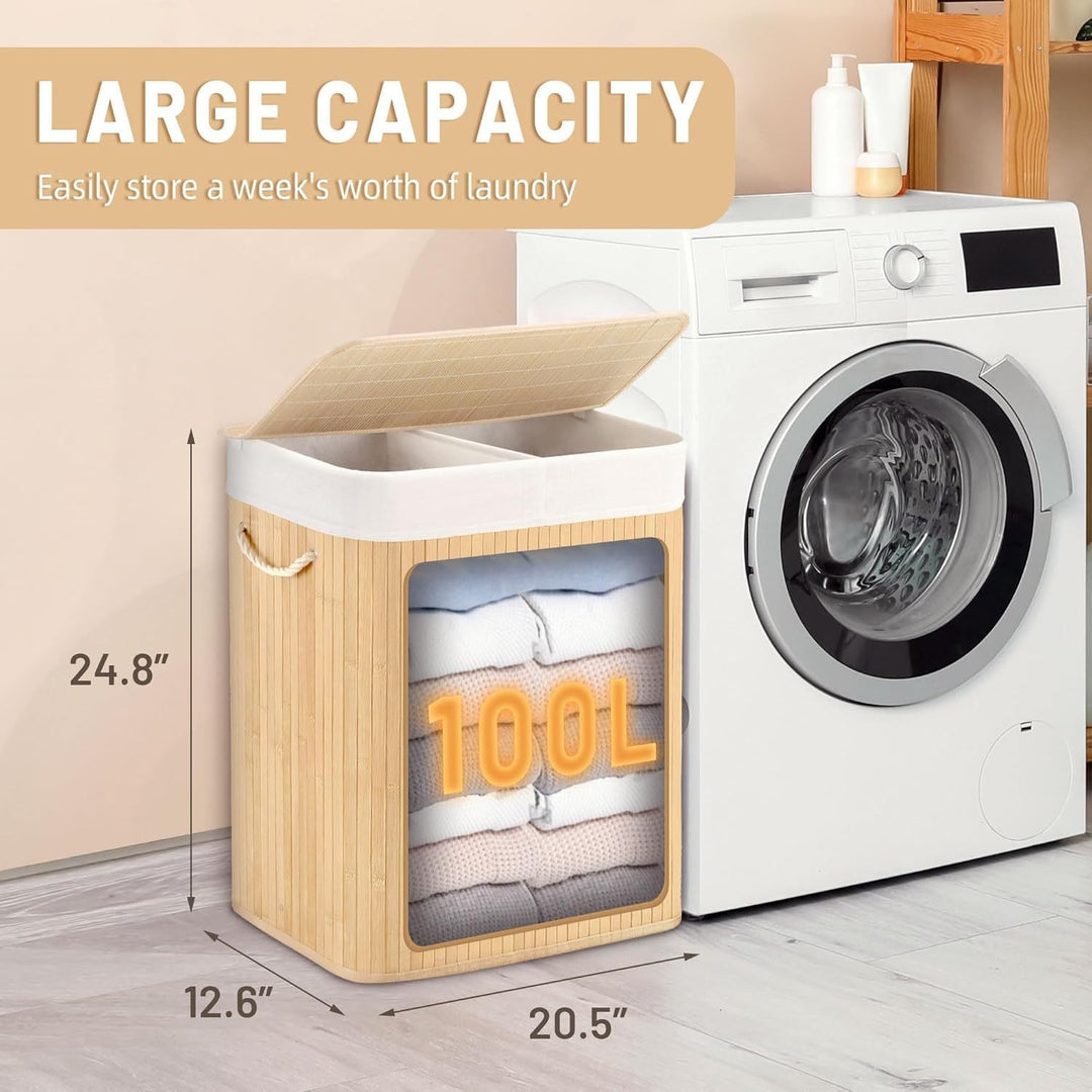 Large laundry basket with two compartments and removable lid Stornfield