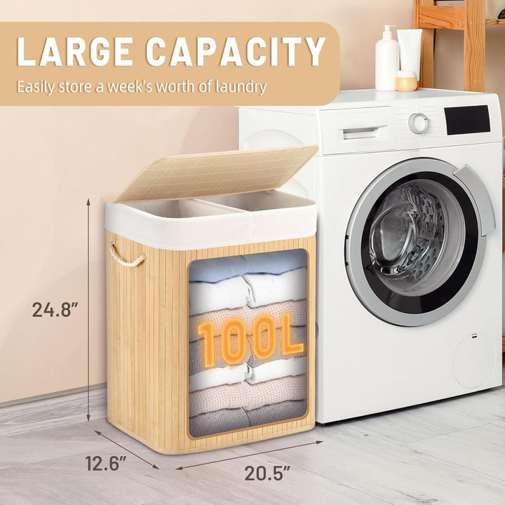 Large laundry basket with two compartments and removable lid Stornfield