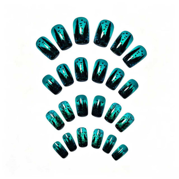 Art nails with creative forest scene design Stornfield