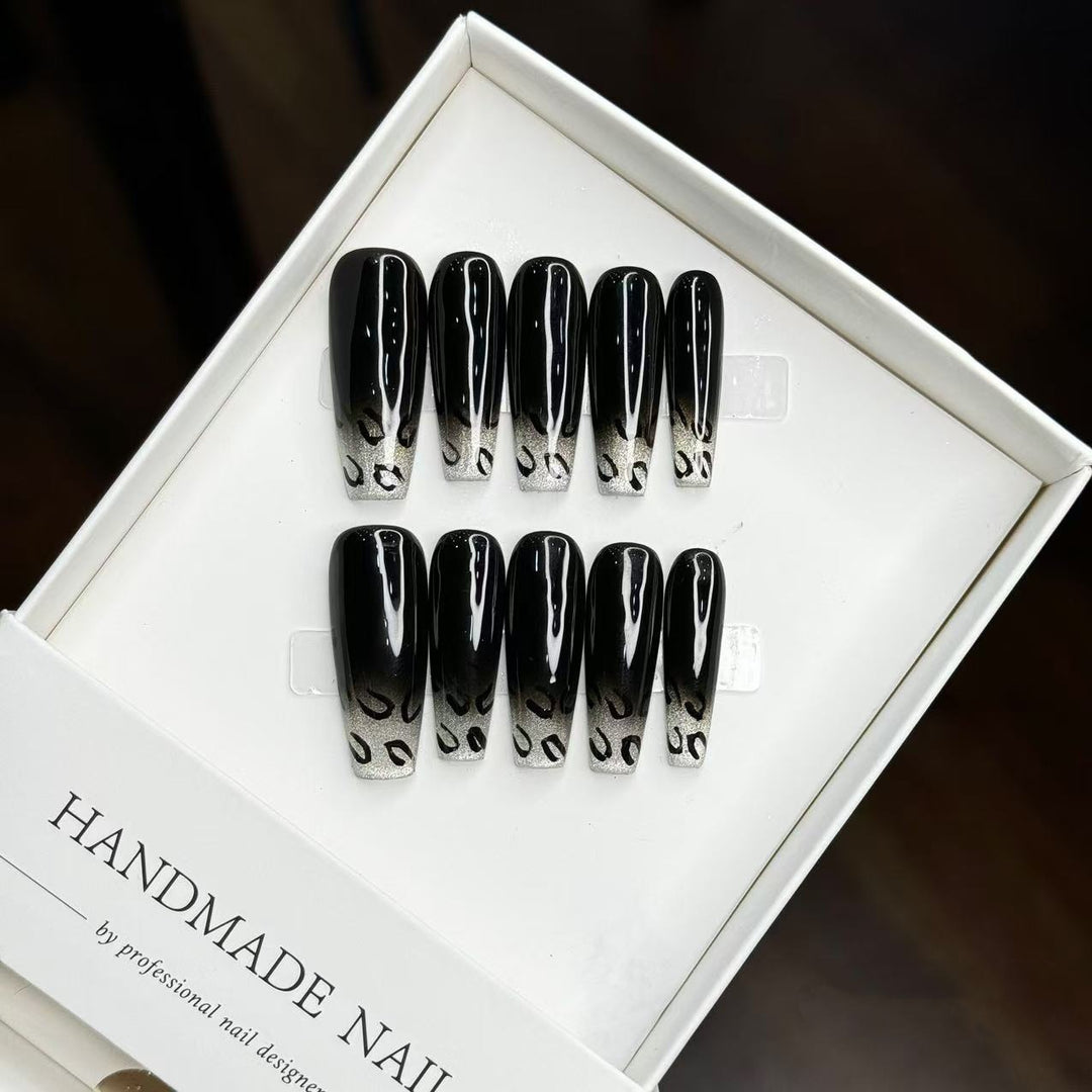 Handmade Ombre Press-On Nail Art Set with Animal Print Accents