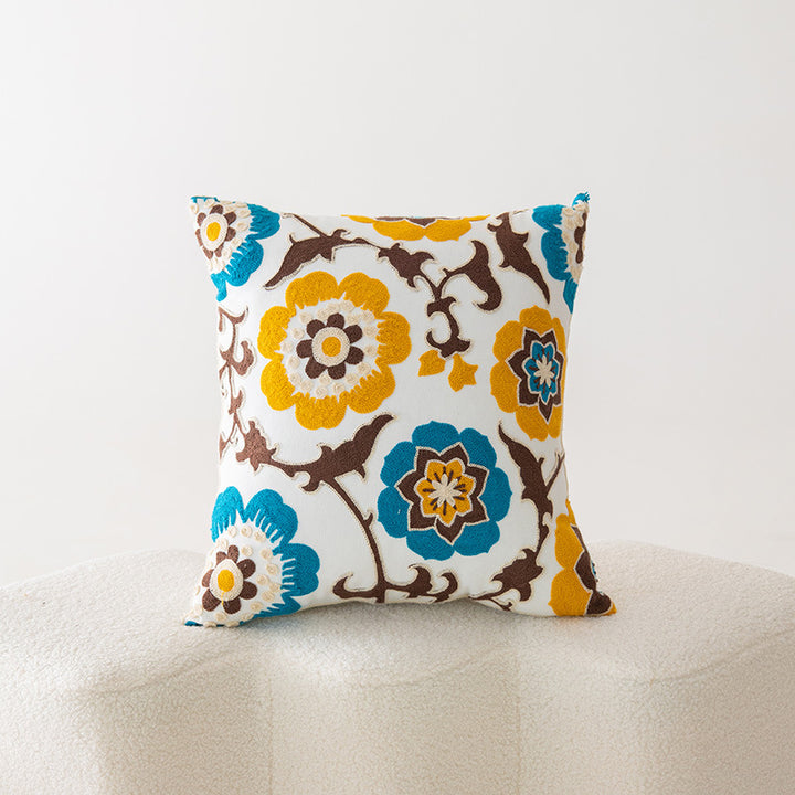 Embroidered Botanical Throw Pillow Cover