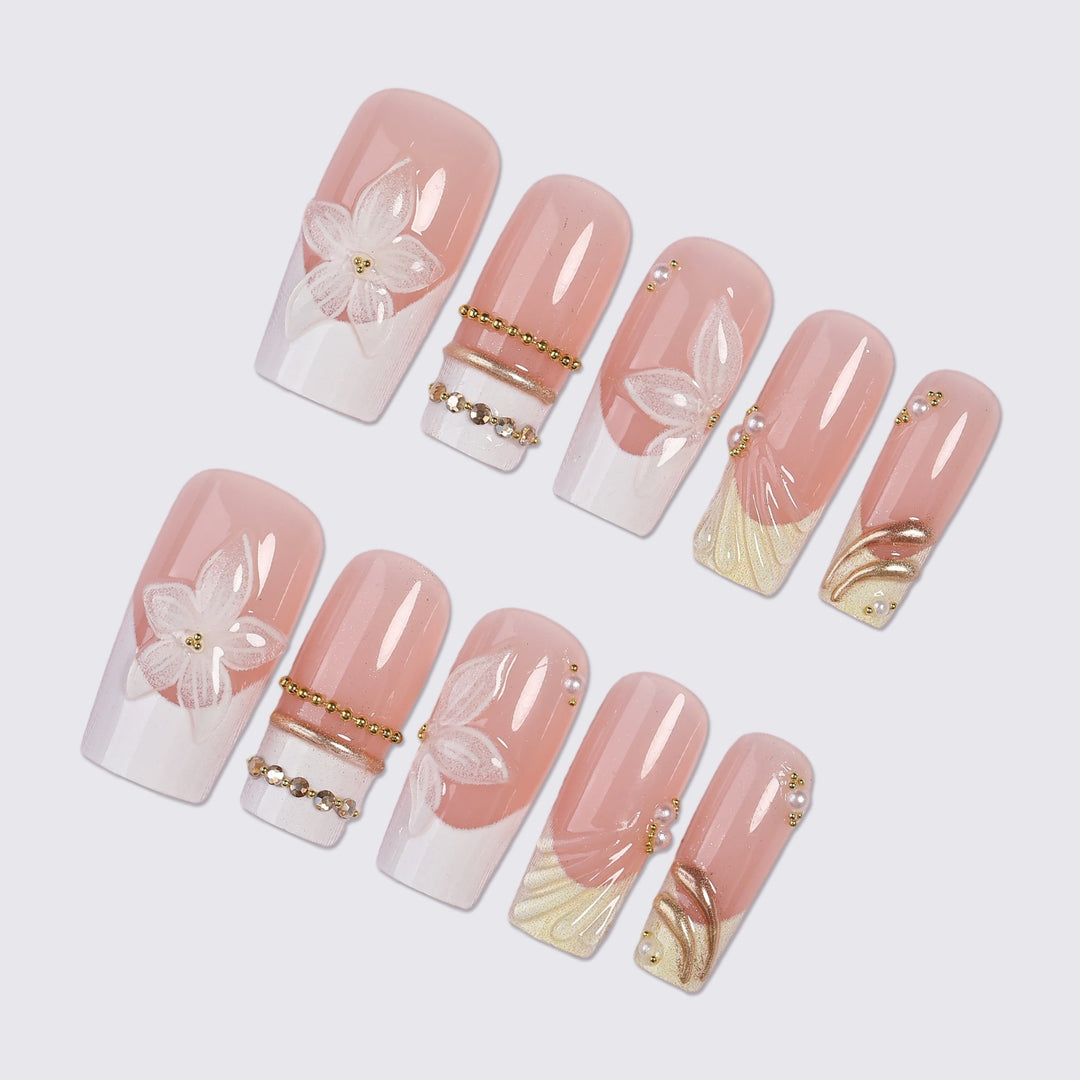 Artificial artificial nails with elegant flower design and luxurious accents Stornfield