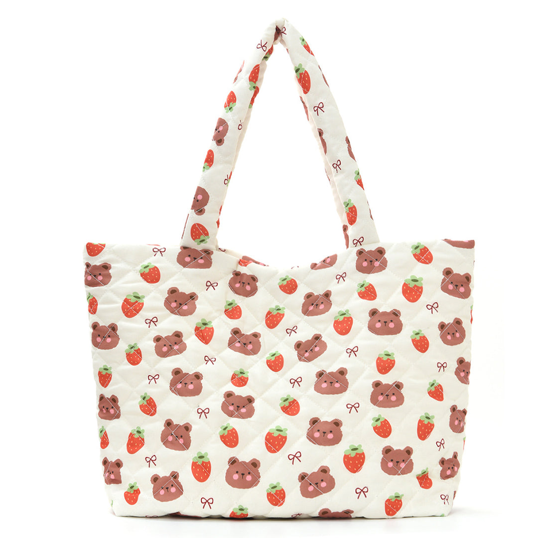 Trendy shopping bag with cute bear and strawberry design Stornfield