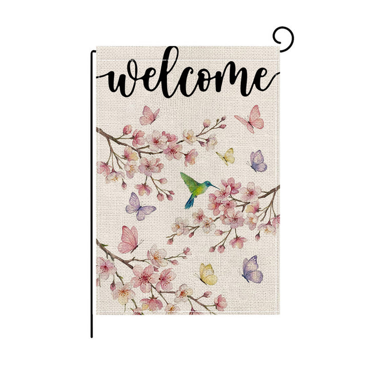 Botanical Welcome Garden Flag Linen-Texture Double-Sided Outdoor Decorative Banner