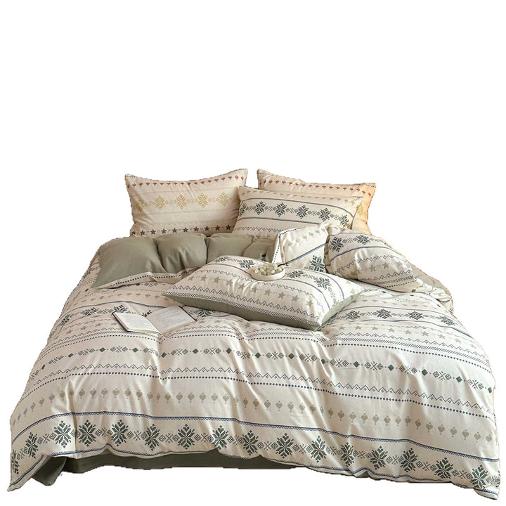 Printed Cotton Duvet Cover Bedding Set with Folk-Inspired Jacquard Motif