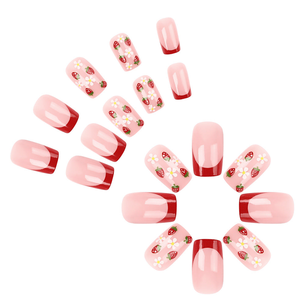 Artistic Strawberry Floral Press-On Nails Stornfield