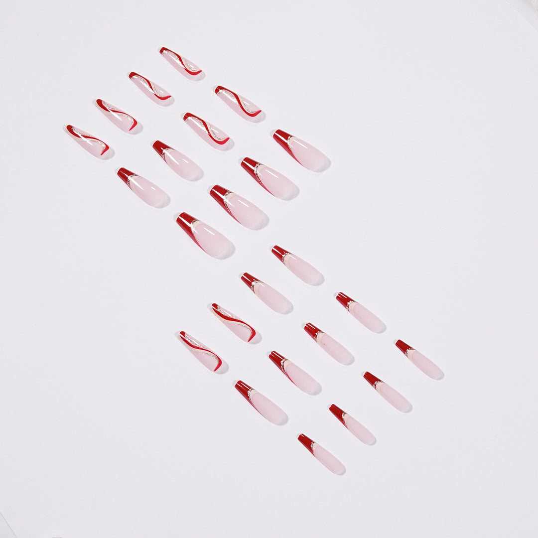 Glamorous artificial nails with elegant wave pattern and glitter accents Stornfield