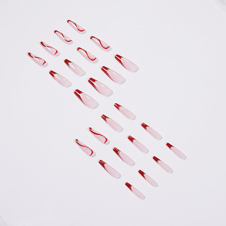 Glamorous artificial nails with elegant wave pattern and glitter accents Stornfield