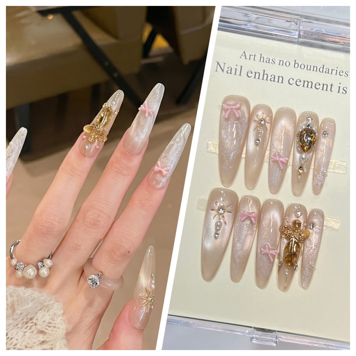 Artistic Stiletto Press-On Nail Set with Charming Patterns Stornfield