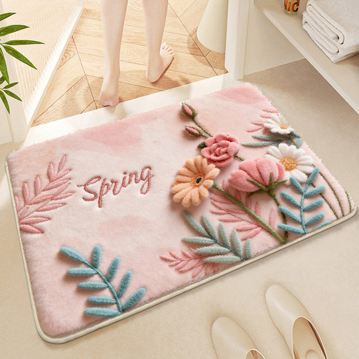 Floral Embroidered Bath Mat