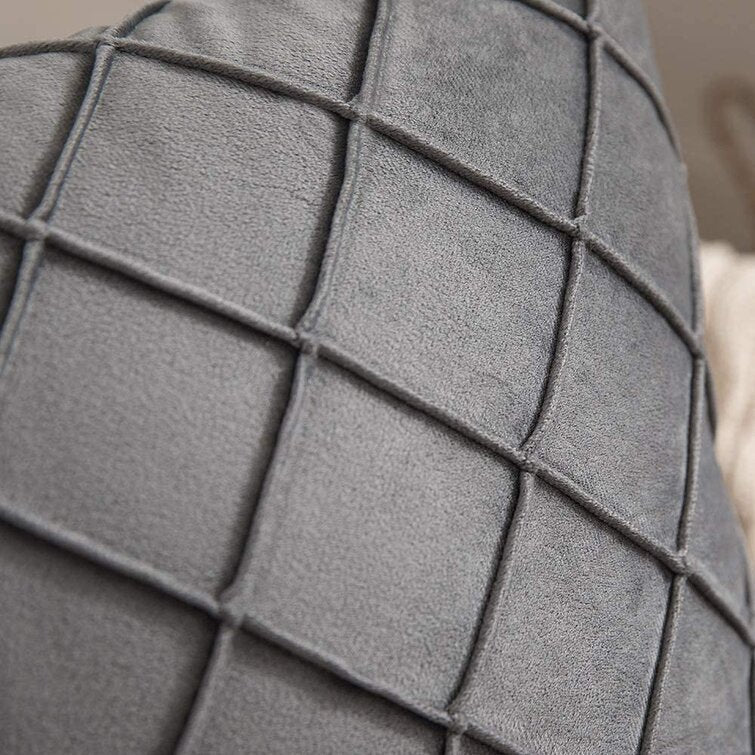 Quilted Diamond Velvet Throw Pillow Cover with Hidden Zipper and Plush Insert Support