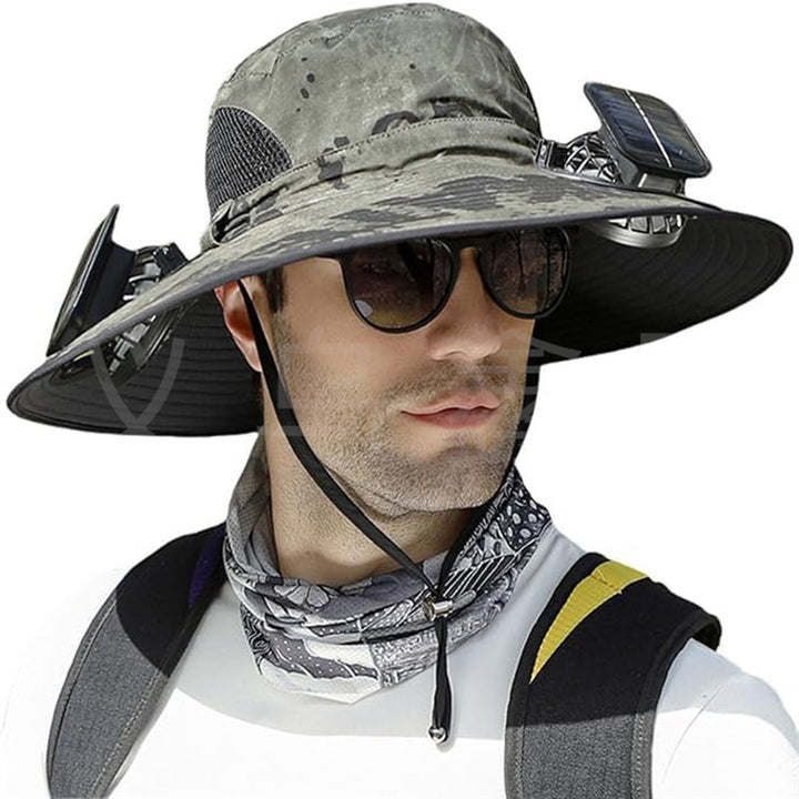 sun hat with solar-powered fan and wide brim Stornfield