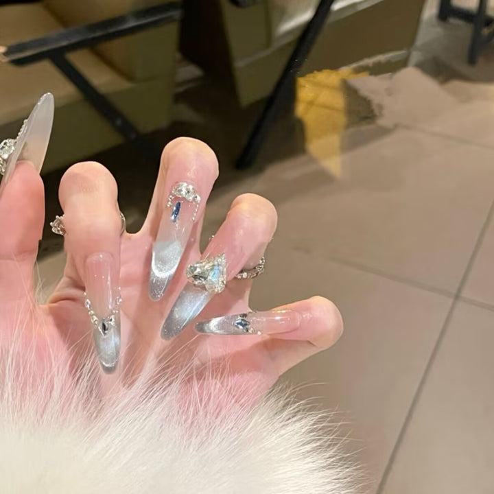 Elegant Crystal-Accented Press-On Nail Extensions Stornfield
