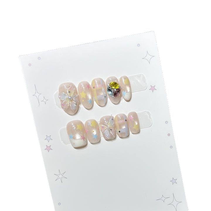 Decorative Press-On Nail Art Set with Gem Accents Stornfield