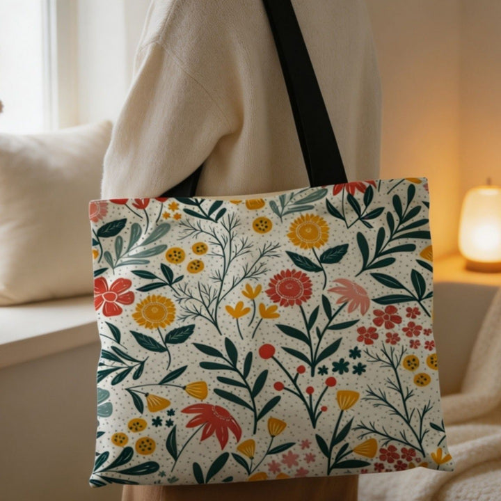 Artistic Floral Print Canvas Tote Bag
