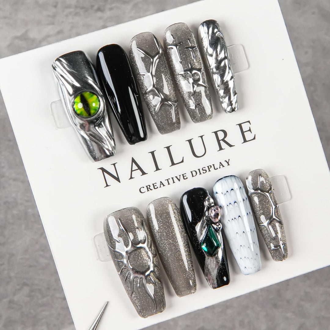 Creative Art Press-On Nail Set with Unique Textures
