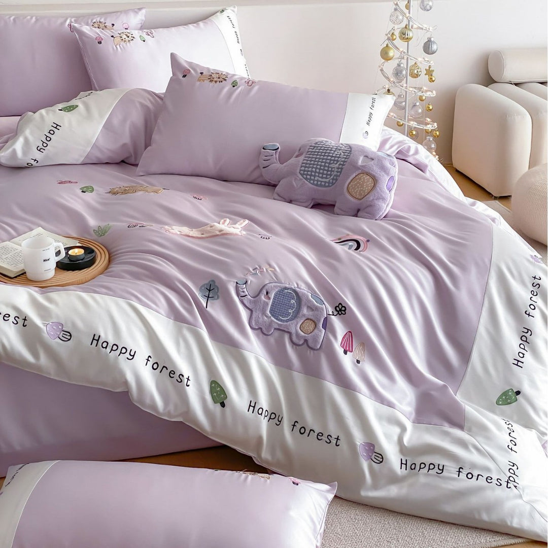 Embroidered Elephant Cotton-Sateen Duvet Cover Set with Pillow Shams
