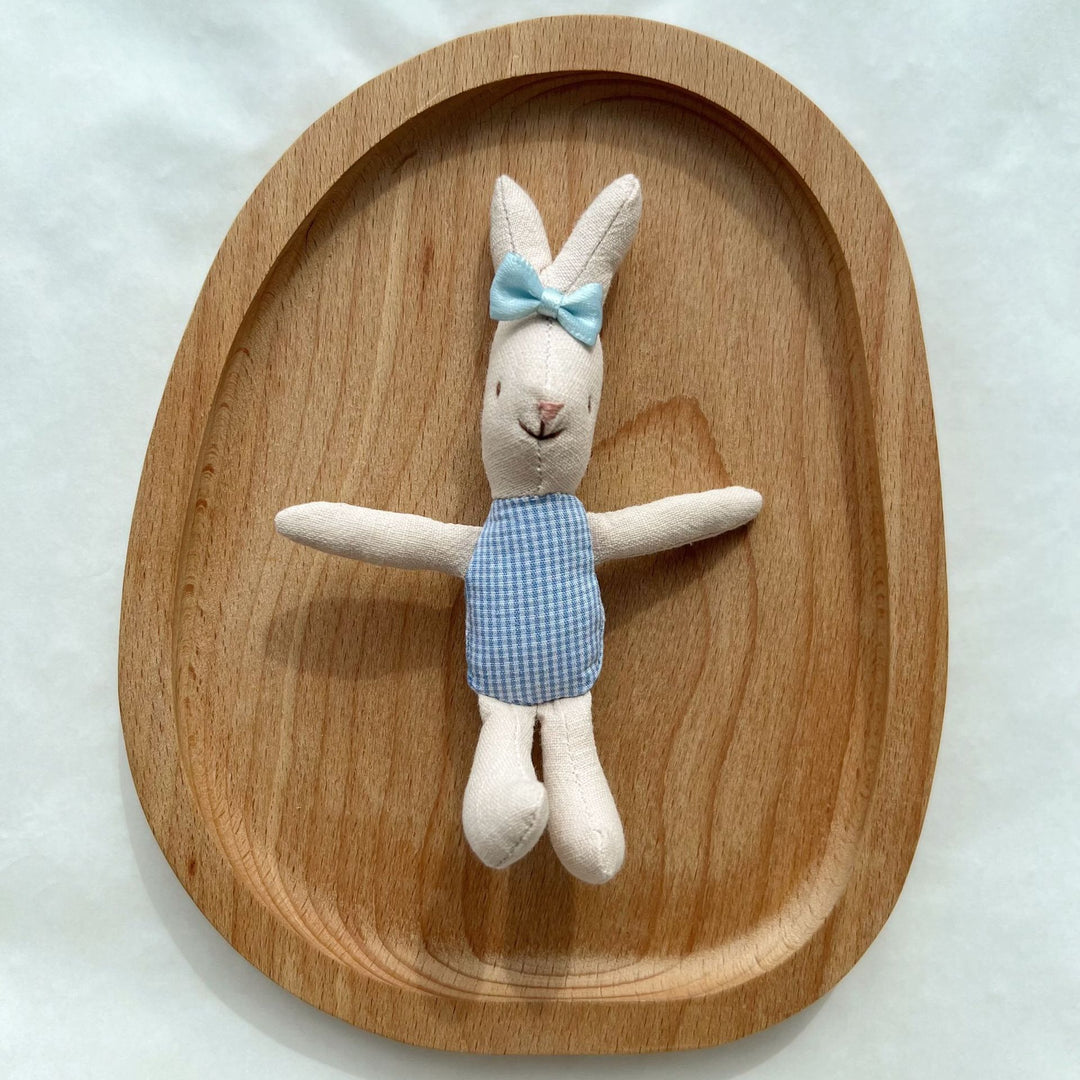 Soft Linen Rabbit Comforter Doll with Pink Gingham Dress and Satin Bow
