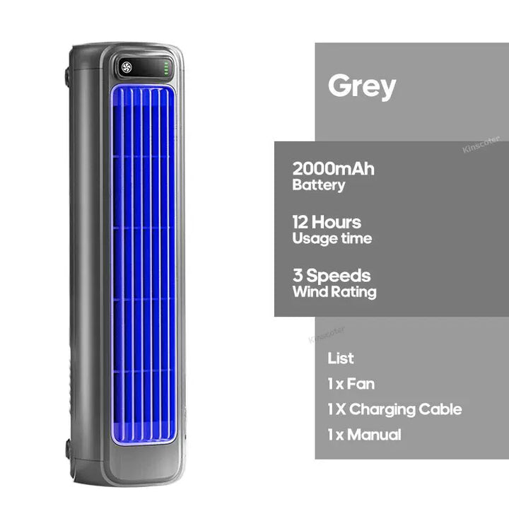 Unisex one size rechargeable slim portable tower fan with USB charger, battery operated, adjustable louvers, variable airflow, LED display Stornfield
