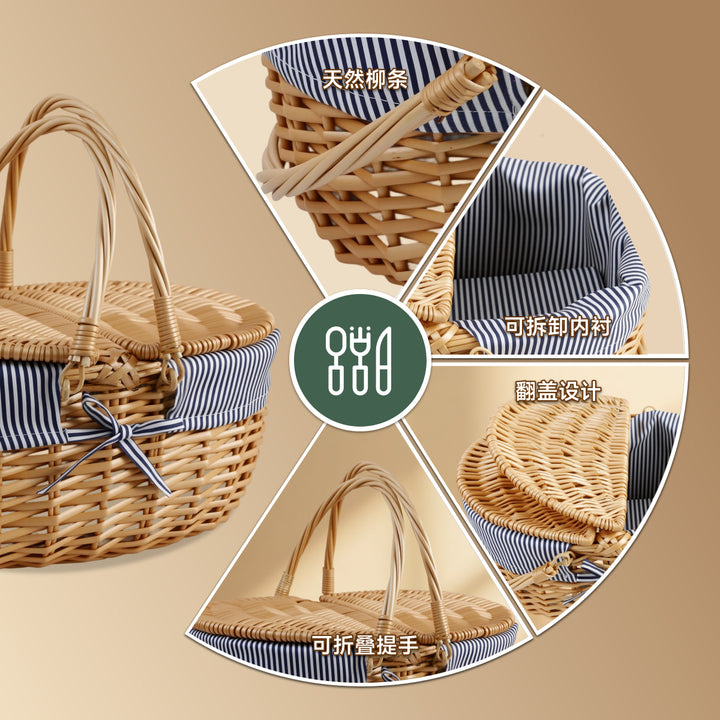 Women braided picnic basket with romantic gingham lining Stornfield