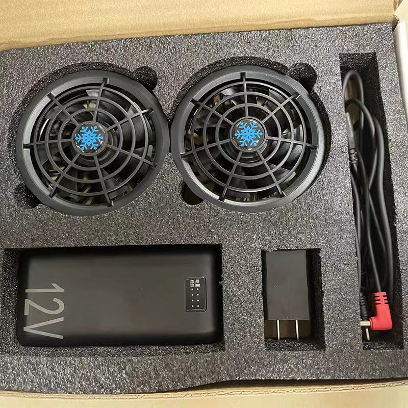 Unisex portable double USB cooling station with integrated power bank and USB charging adapter Stornfield