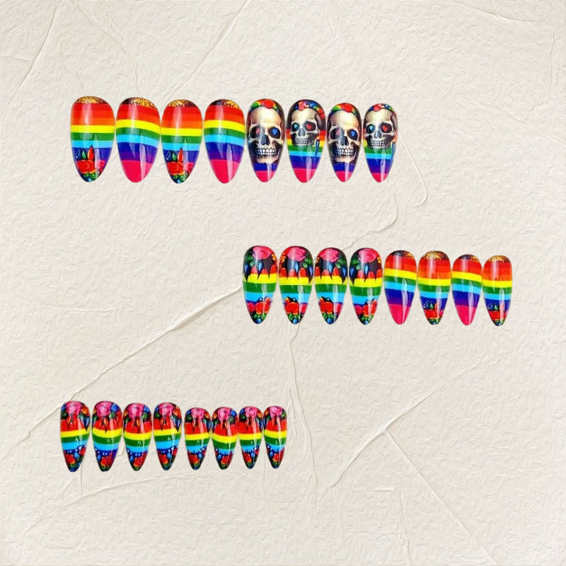 Creative artificial nails in skull and rainbow design Stornfield