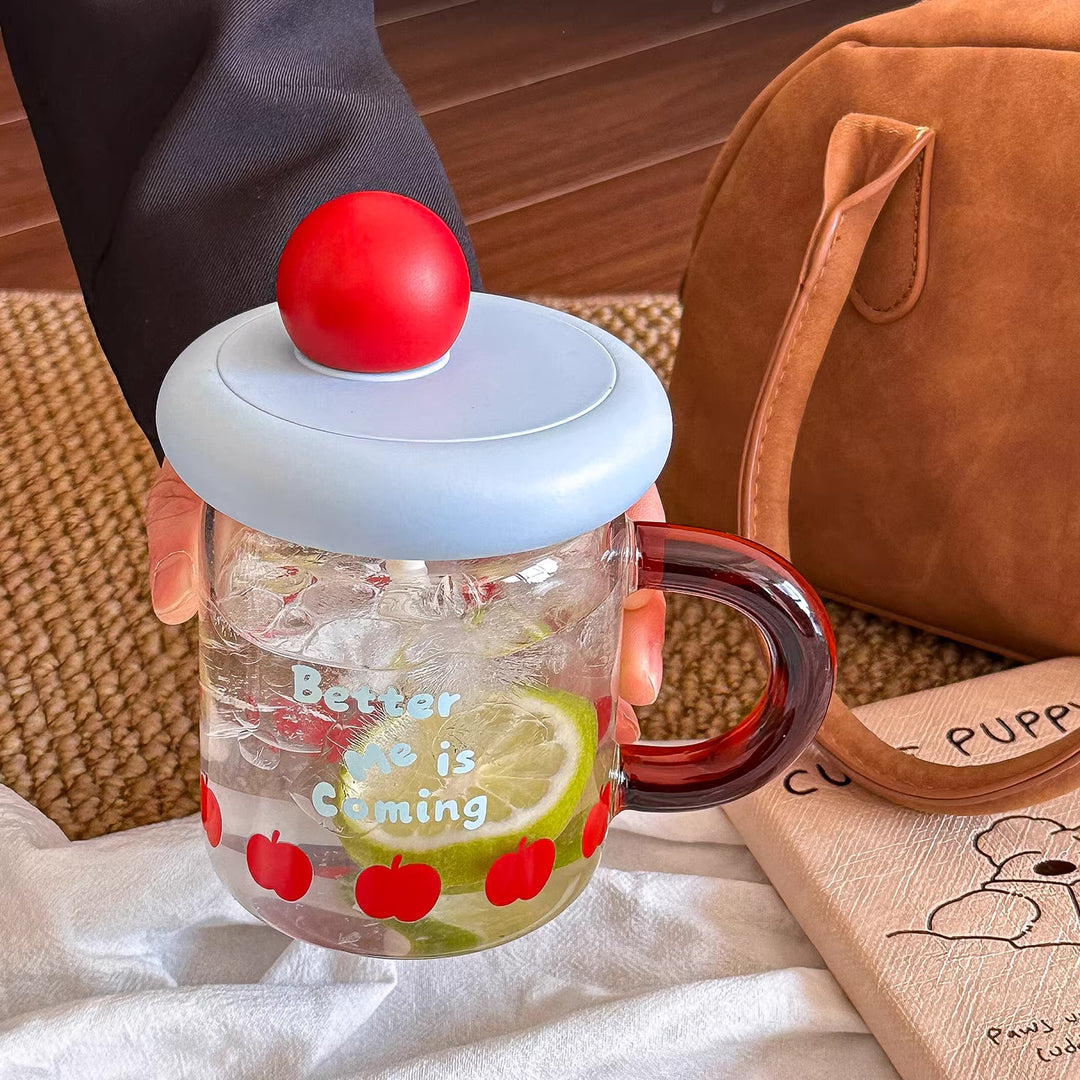 Women's glass drinking cup with silicone lid and integrated straw Stornfield