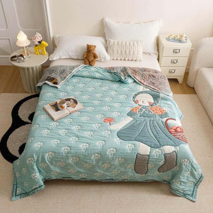 Quilted Cotton Bedding Comforter with Appliqué Bears