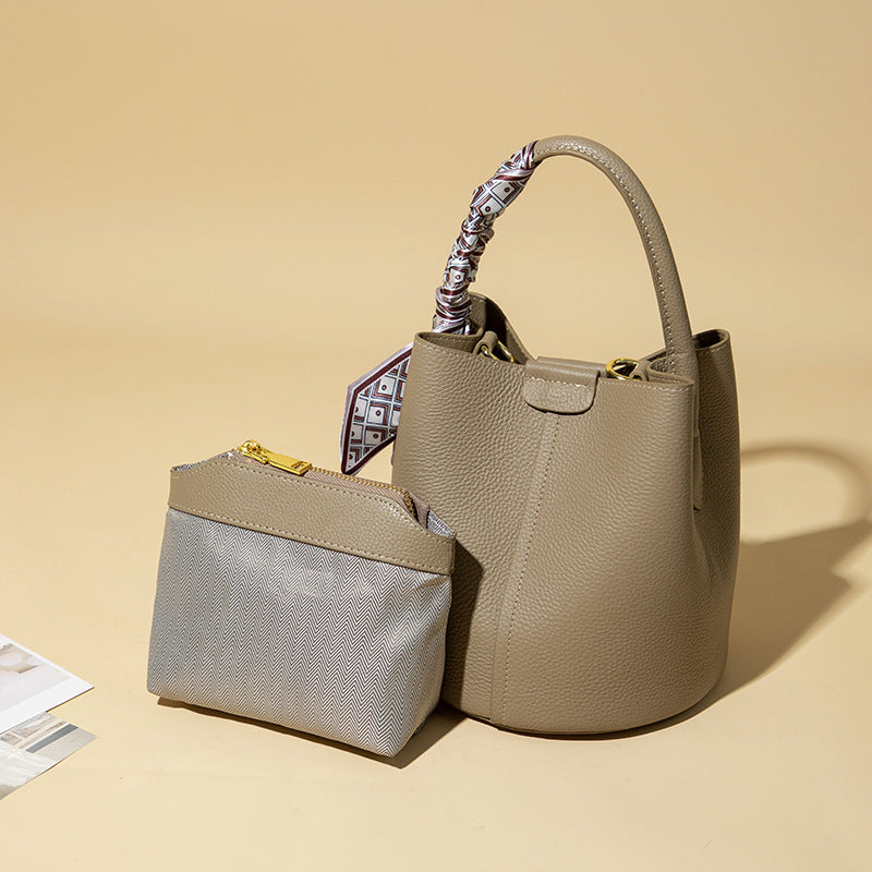 Versatile Bucket Handbag with Detachable Pouch