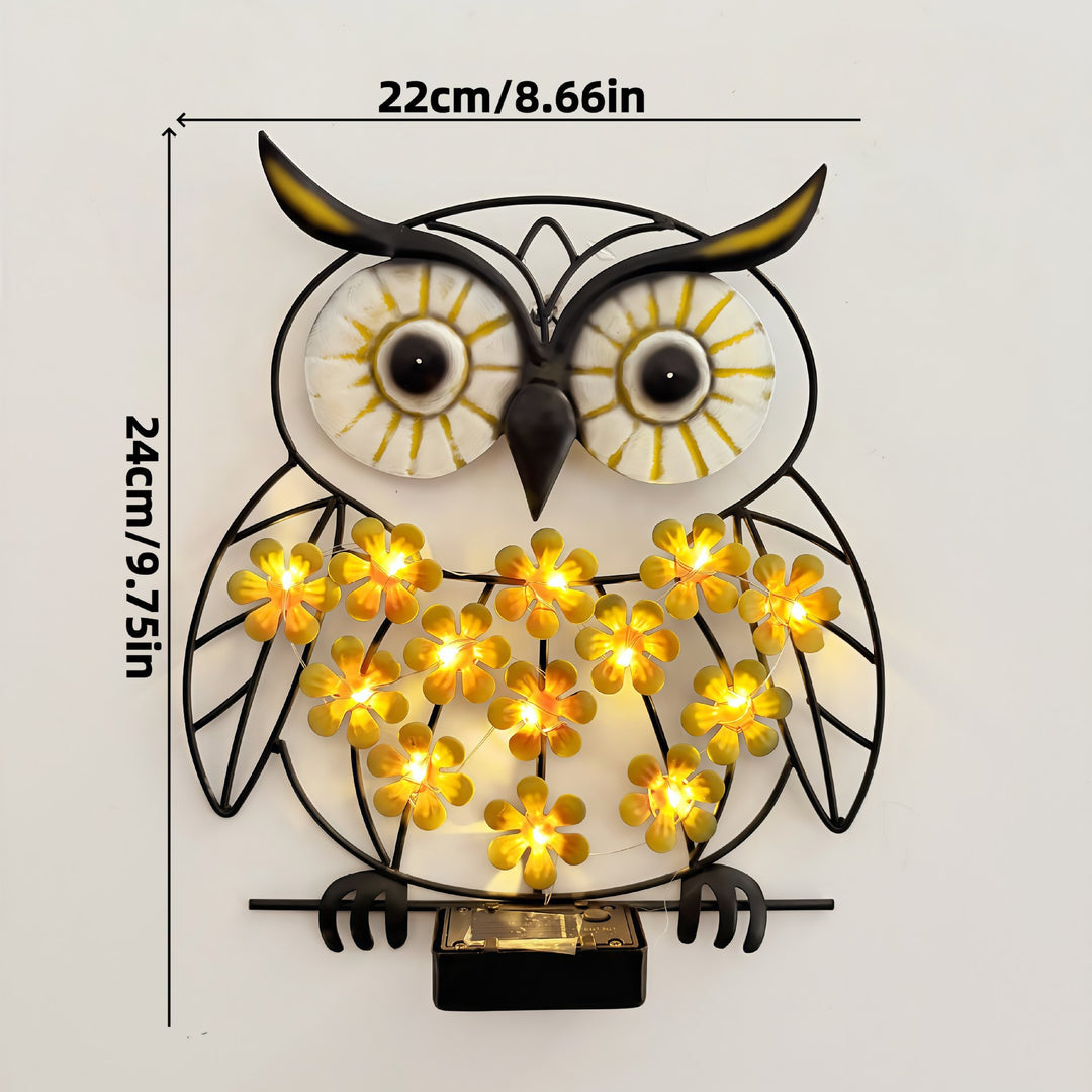 Metal Owl Wall Art With Solar Powered LED Floral Lights And Iron Frame Stornfield