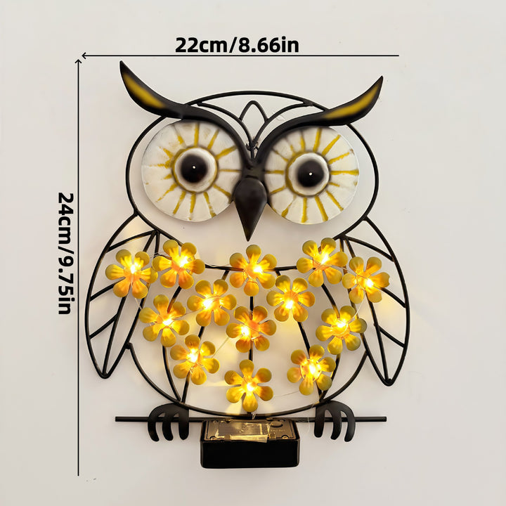 Metal Owl Wall Art With Solar Powered LED Floral Lights And Iron Frame Stornfield