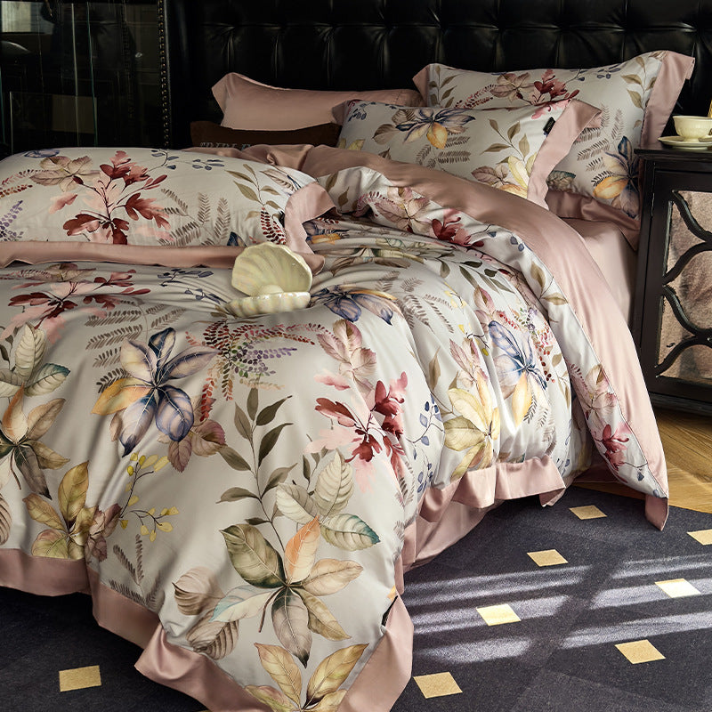 Silky Sateen Botanical Toile Duvet Cover Bedding Set
