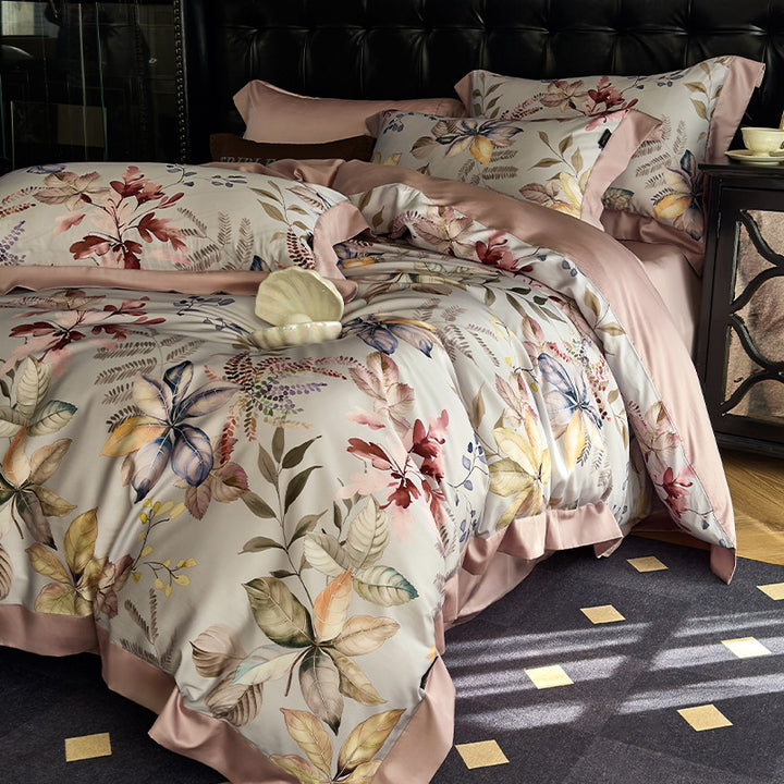 Silky Sateen Botanical Toile Duvet Cover Bedding Set