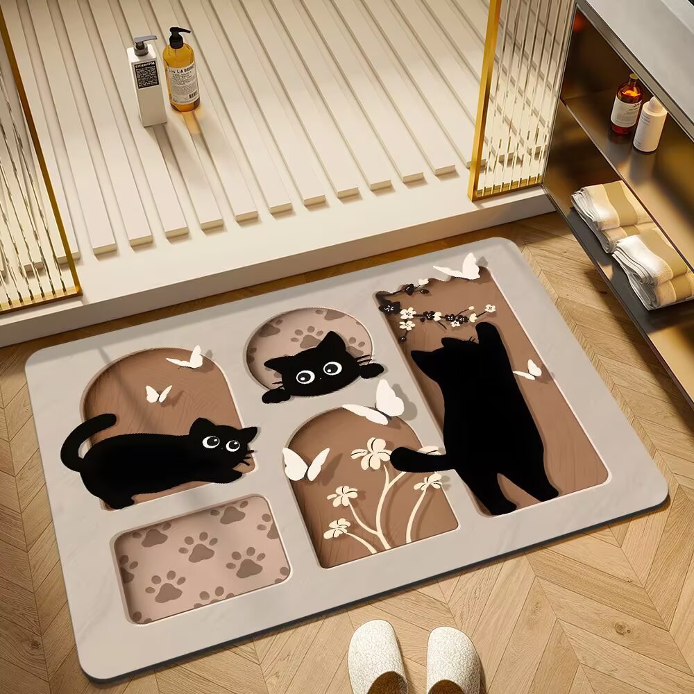 Cartoon Cat-Themed Bath Mat