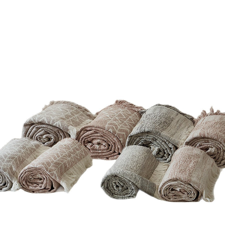 Reversible Textured Jacquard Throw Blanket with Fringed Edges
