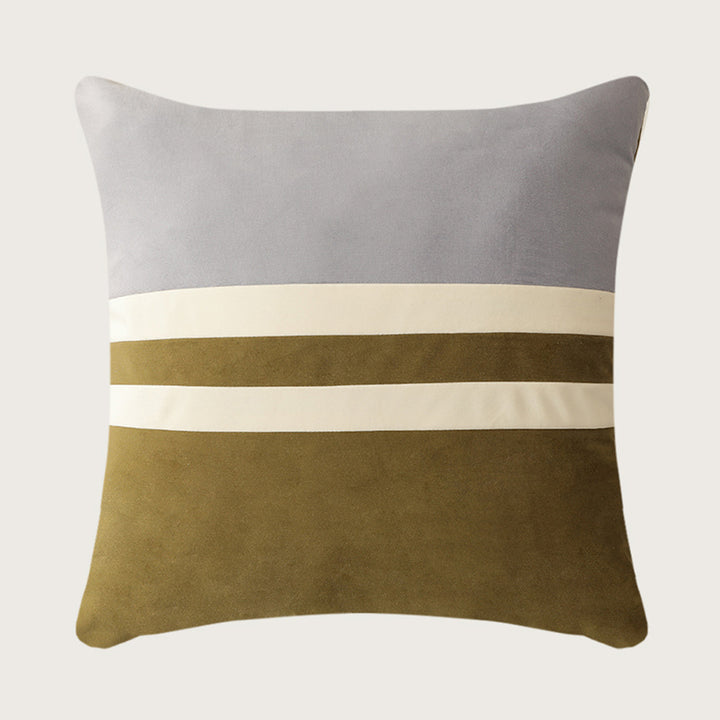 Square velvet decorative cushion with contrasting stripes and hidden zipper