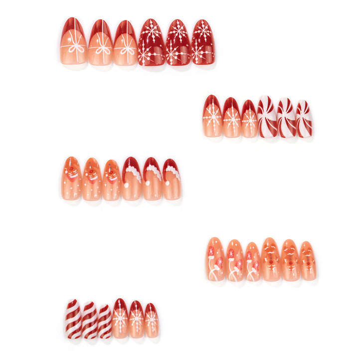 Festive Gingerbread and Holiday-Themed Press-On Nail Art Set Stornfield